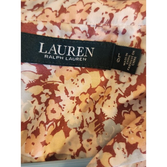 Ralph Lauren Women Large‎ Brown Floral Long Sleeve Button Up Boho Hippie Shirt - Picture 2 of 9